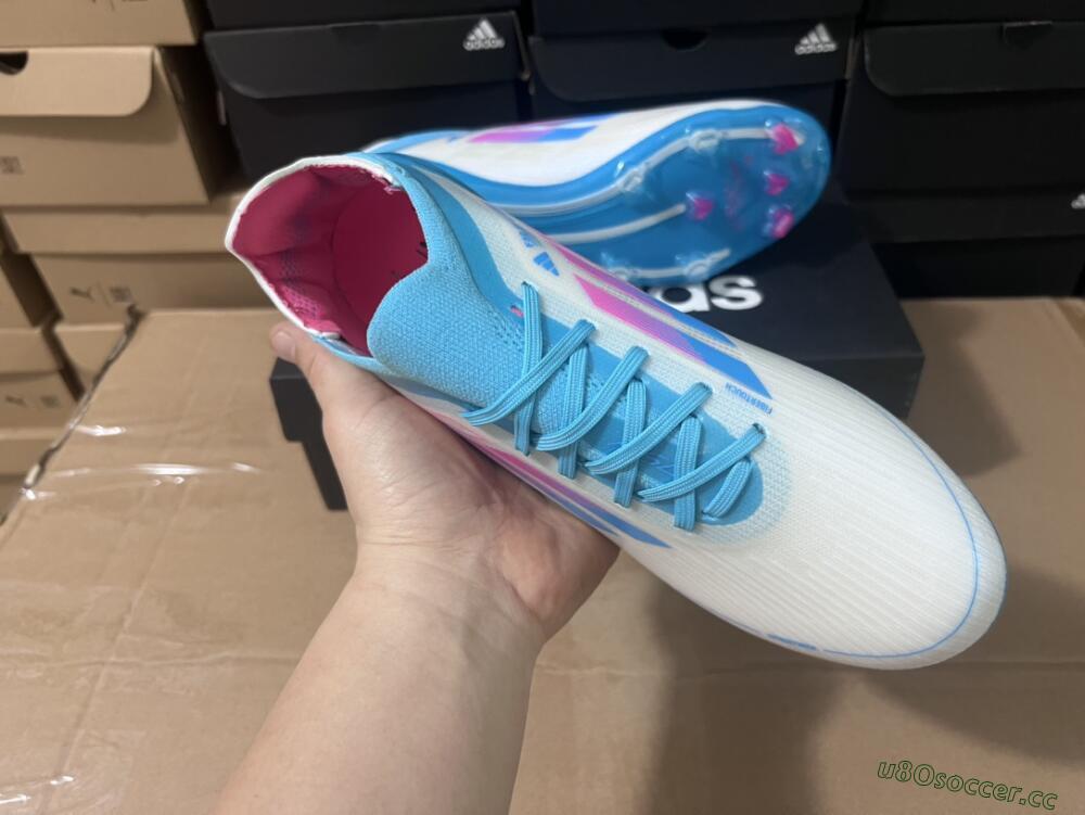 Unisex Adidas F50 Adizero FG Firm Ground Low-Tops Football Boots - White/Blue/Pink