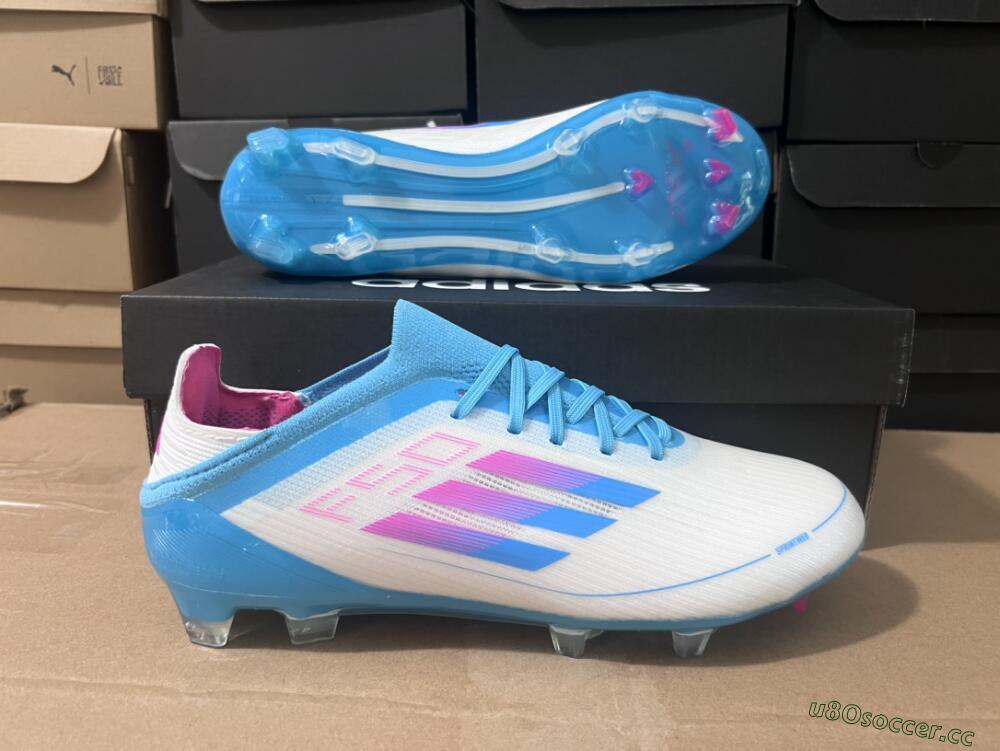 Unisex Adidas F50 Adizero FG Firm Ground Low-Tops Football Boots - White/Blue/Pink