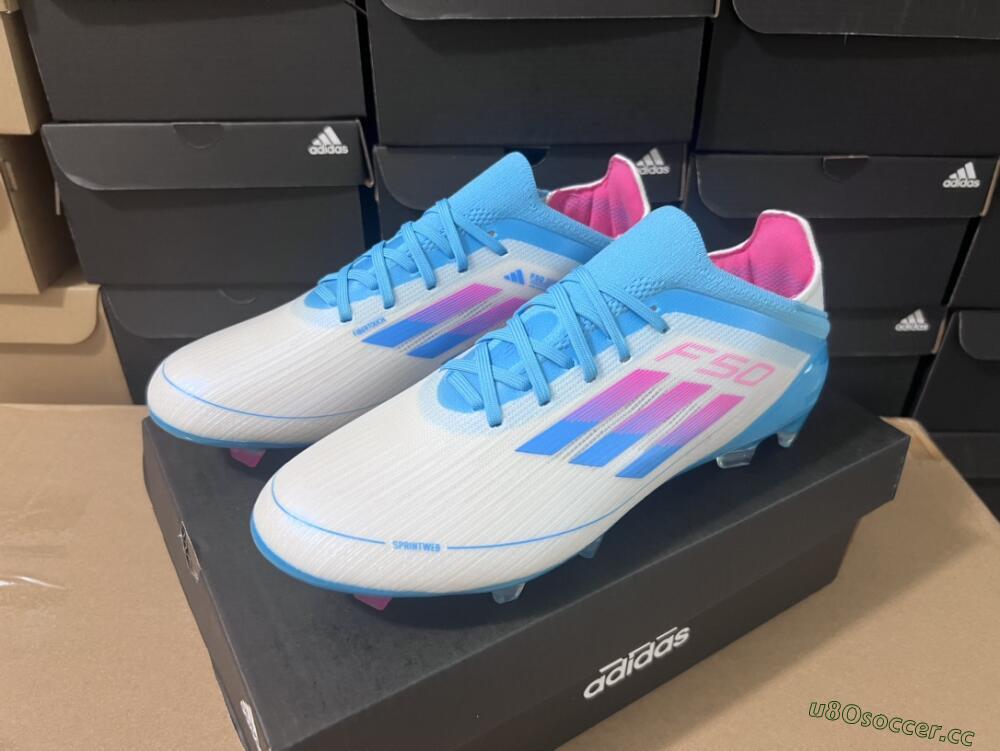 Unisex Adidas F50 Adizero FG Firm Ground Low-Tops Football Boots - White/Blue/Pink