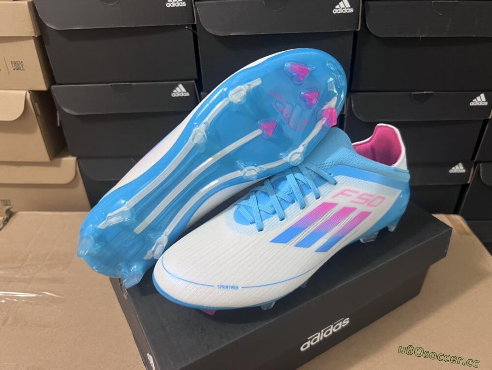 Unisex Adidas F50 Adizero FG Firm Ground Low-Tops Football Boots - White/Blue/Pink