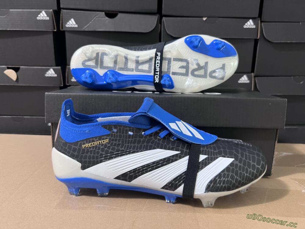 Unisex Adidas Predator Elite Foldover Tongue FG Firm Ground Low-Tops Football Boots - Black/White/Blue
