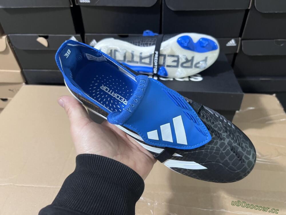 Unisex Adidas Predator Elite Foldover Tongue FG Firm Ground Low-Tops Football Boots - Black/White/Blue