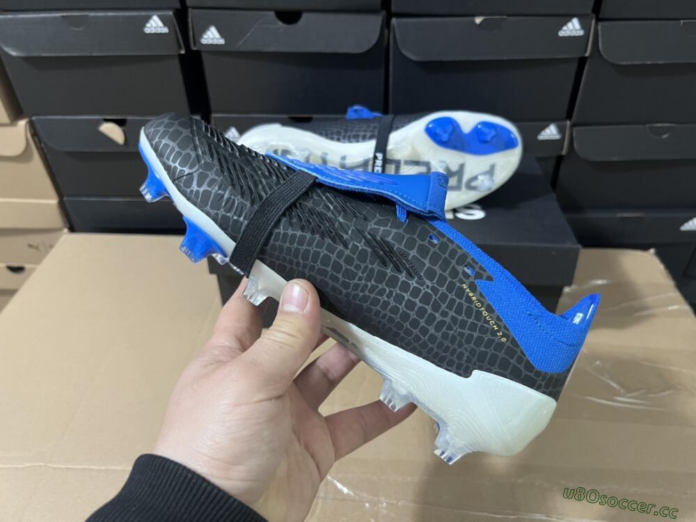 Unisex Adidas Predator Elite Foldover Tongue FG Firm Ground Low-Tops Football Boots - Black/White/Blue