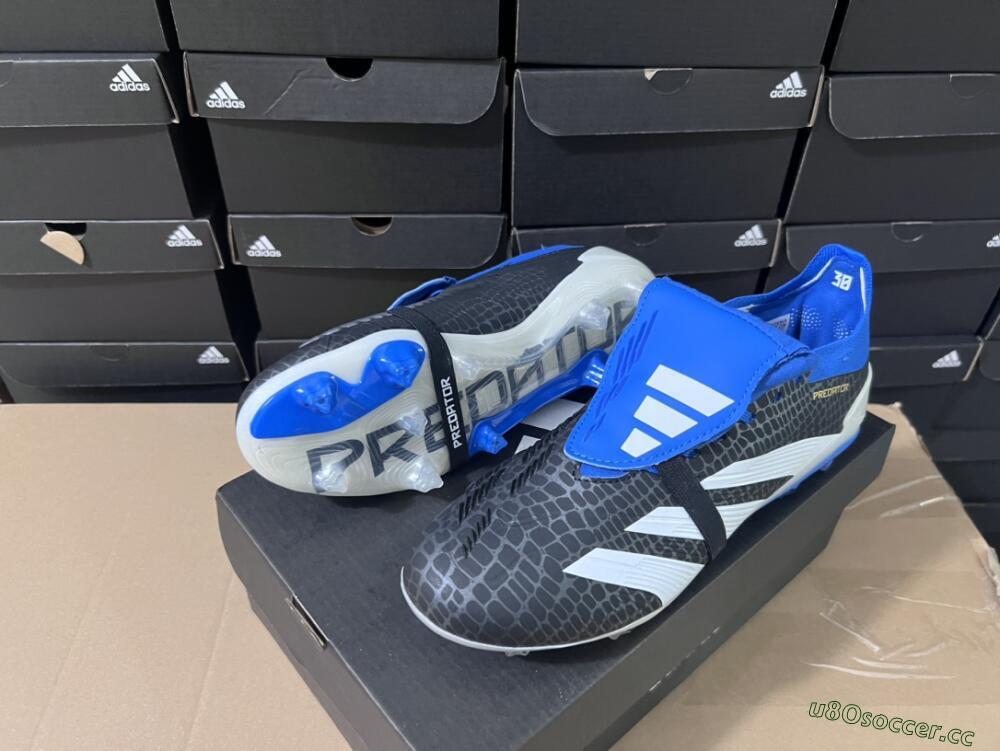 Unisex Adidas Predator Elite Foldover Tongue FG Firm Ground Low-Tops Football Boots - Black/White/Blue