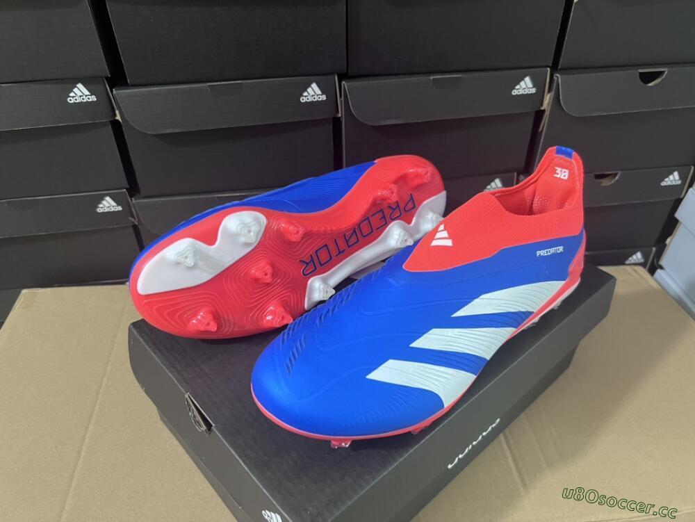 Men's Adidas Predator Elite Laceless FG Firm Ground Low-Tops Football Boots - Blue/White/Red