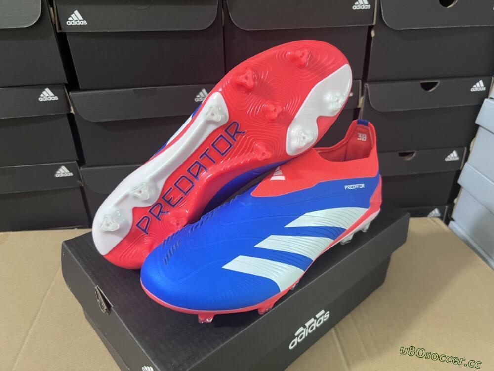 Men's Adidas Predator Elite Laceless FG Firm Ground Low-Tops Football Boots - Blue/White/Red