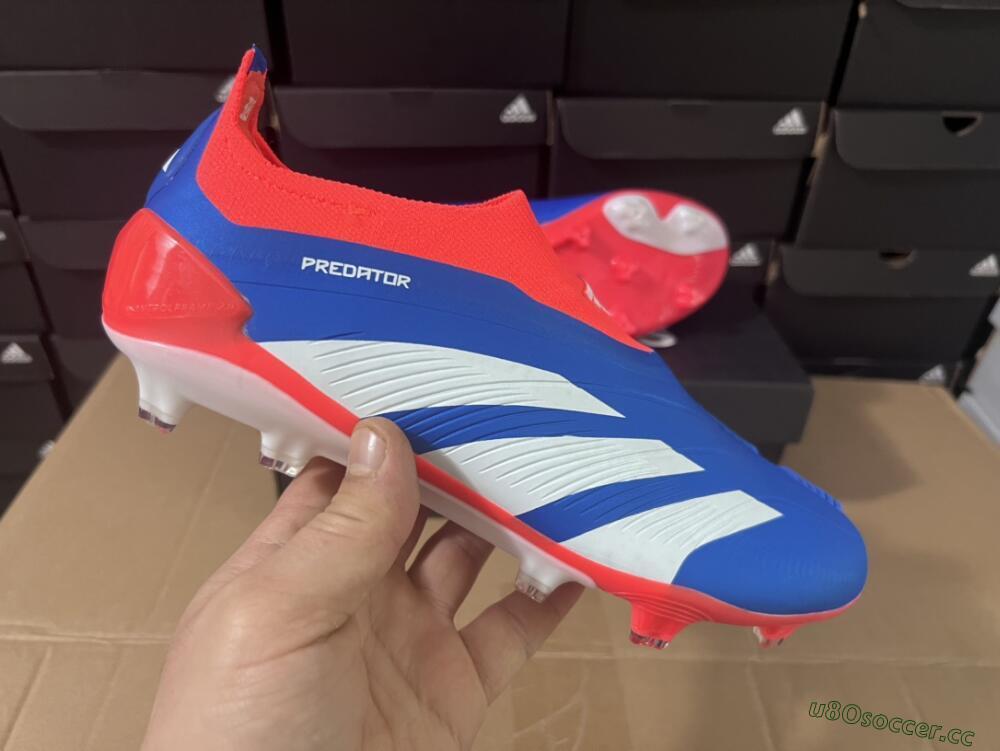 Men's Adidas Predator Elite Laceless FG Firm Ground Low-Tops Football Boots - Blue/White/Red