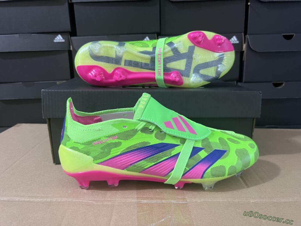 Men's Adidas Predator Elite Foldover Tongue FG Firm Ground Low-Tops Football Boots - Green/Pink/Purple/Yellow