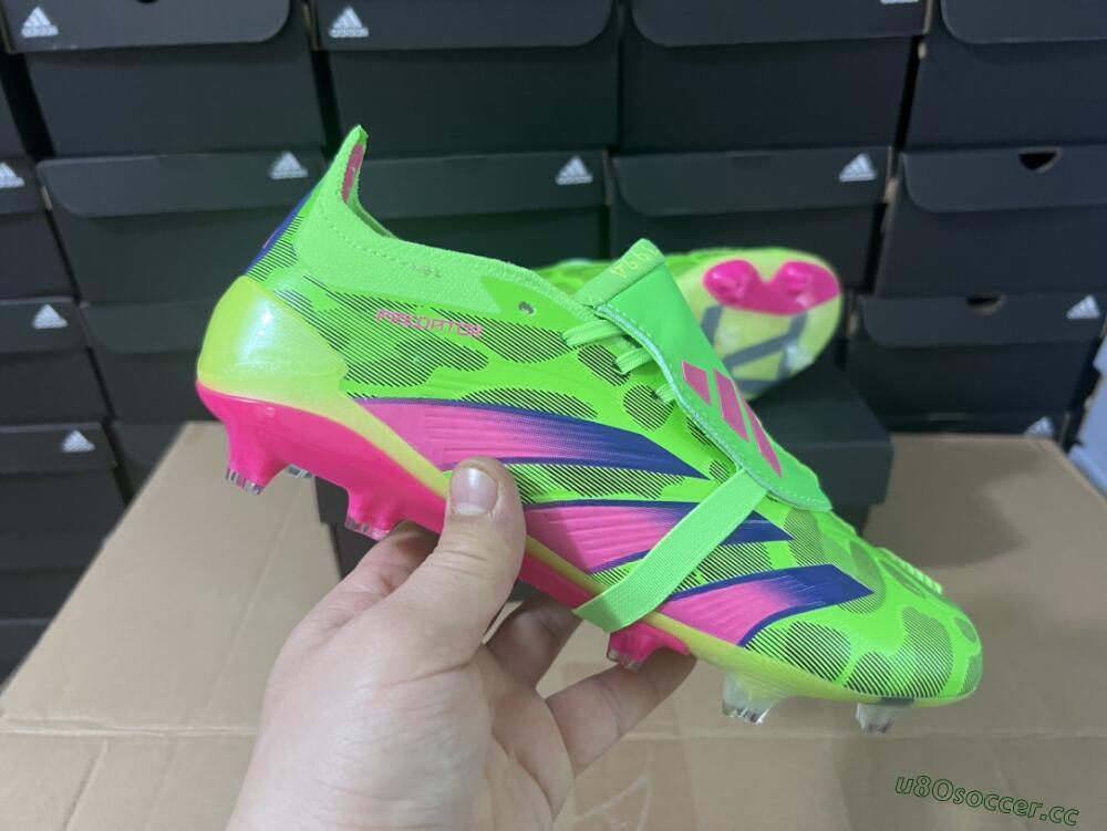 Men's Adidas Predator Elite Foldover Tongue FG Firm Ground Low-Tops Football Boots - Green/Pink/Purple/Yellow