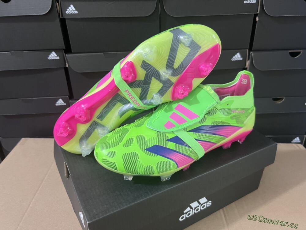 Men's Adidas Predator Elite Foldover Tongue FG Firm Ground Low-Tops Football Boots - Green/Pink/Purple/Yellow