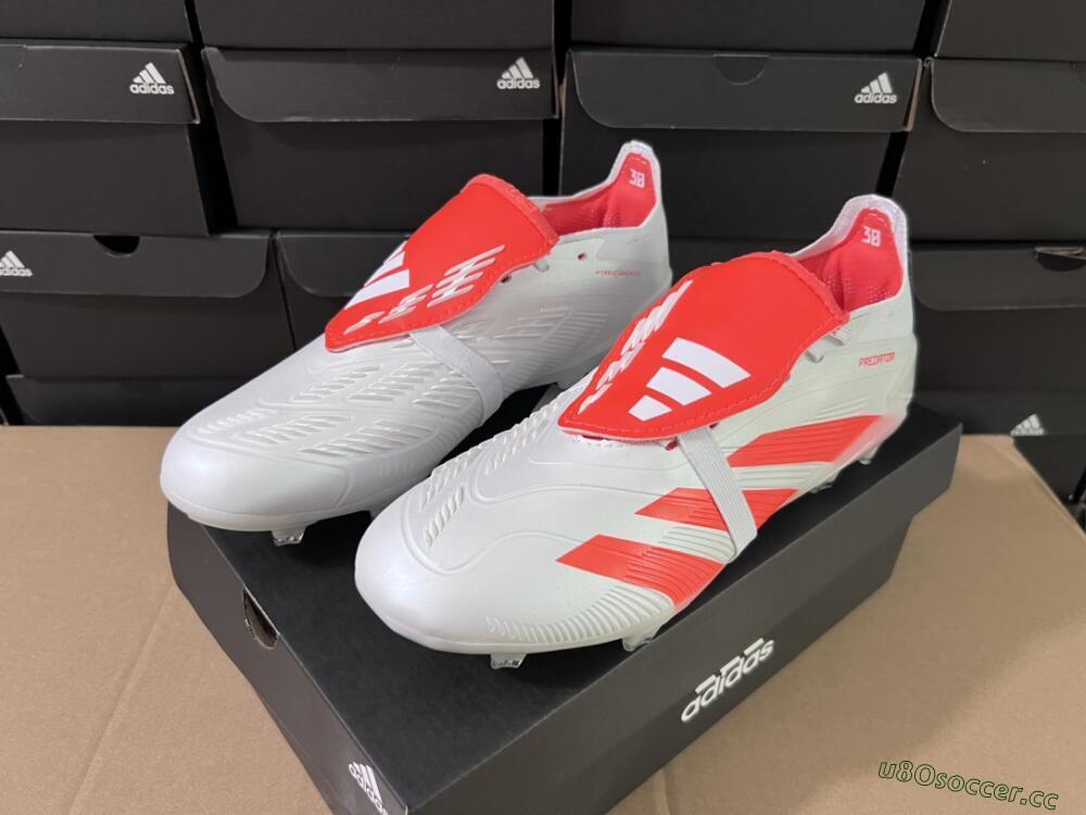 Unisex Adidas Predator Elite Foldover Tongue FG Firm Ground Low-Tops Football Boots - Beige/White/Red