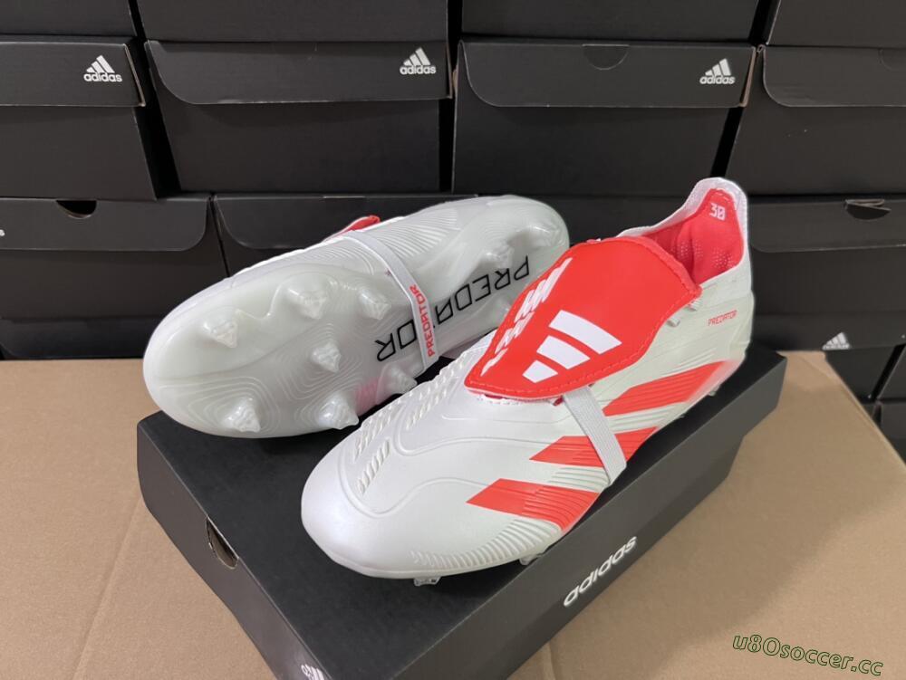 Unisex Adidas Predator Elite Foldover Tongue FG Firm Ground Low-Tops Football Boots - Beige/White/Red
