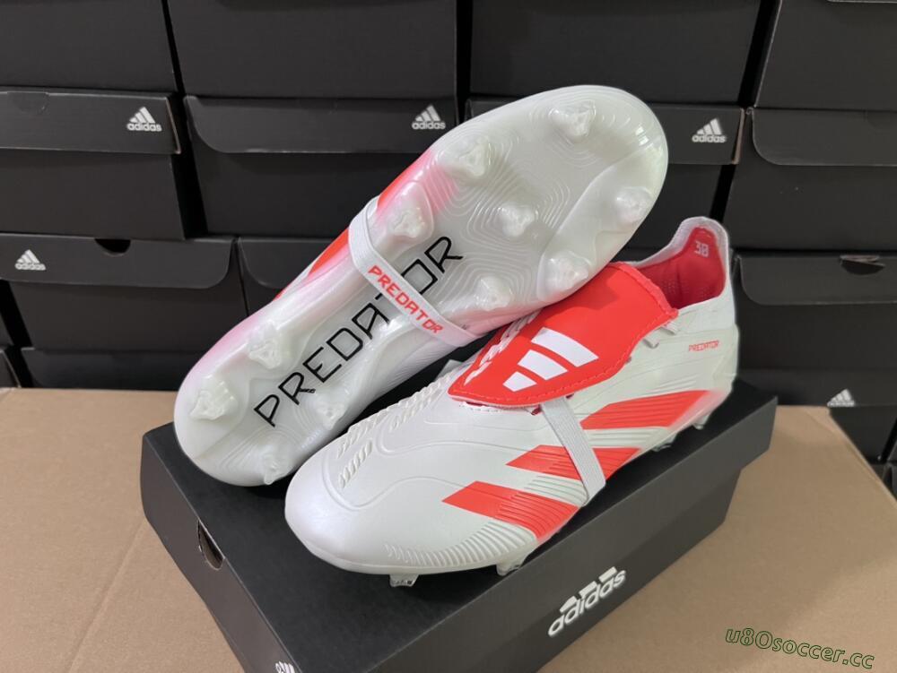 Unisex Adidas Predator Elite Foldover Tongue FG Firm Ground Low-Tops Football Boots - Beige/White/Red