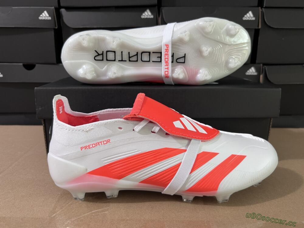 Unisex Adidas Predator Elite Foldover Tongue FG Firm Ground Low-Tops Football Boots - Beige/White/Red