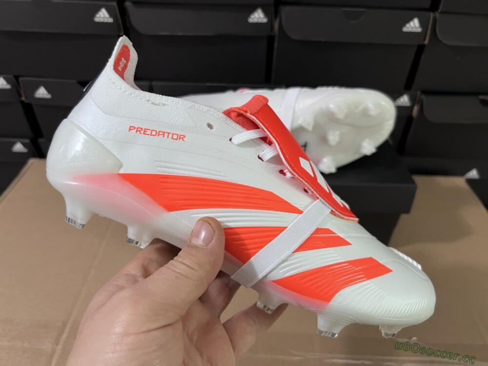 Unisex Adidas Predator Elite Foldover Tongue FG Firm Ground Low-Tops Football Boots - Beige/White/Red
