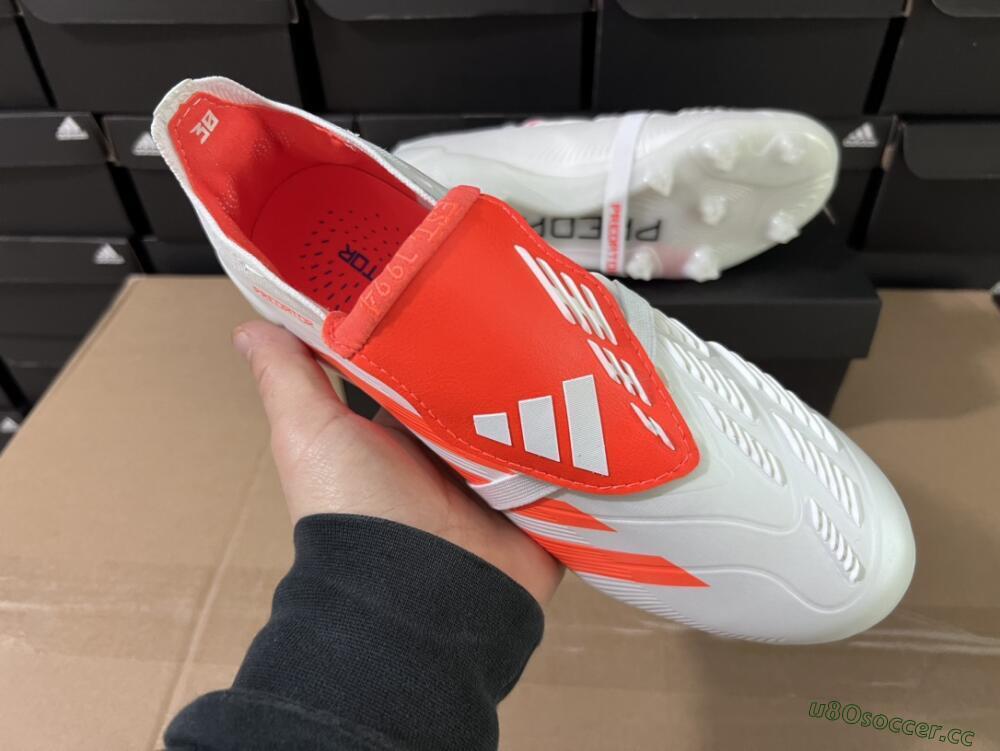 Unisex Adidas Predator Elite Foldover Tongue FG Firm Ground Low-Tops Football Boots - Beige/White/Red