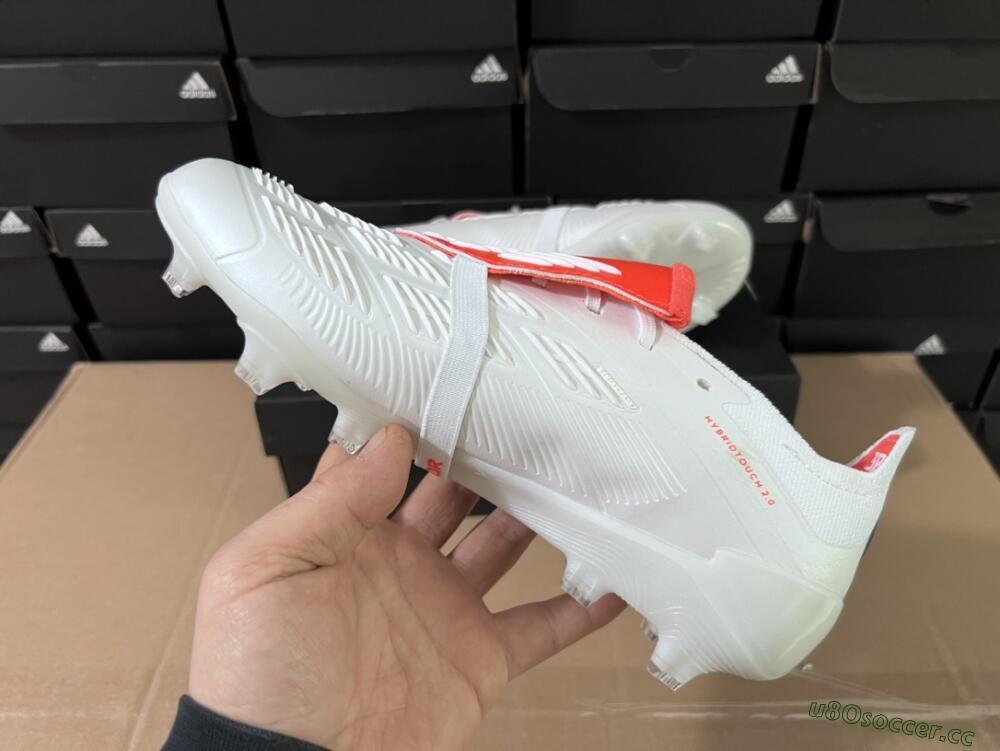Unisex Adidas Predator Elite Foldover Tongue FG Firm Ground Low-Tops Football Boots - Beige/White/Red