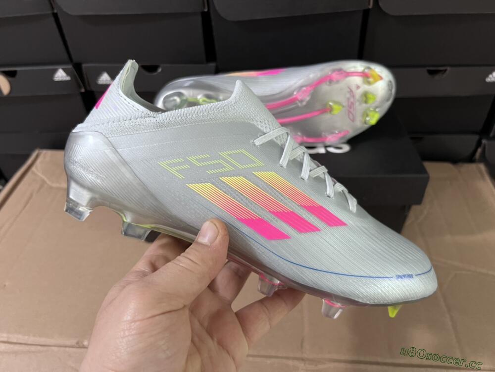 Unisex Adidas F50 Adizero FG Firm Ground Low-Tops Football Boots - Silver/Yellow/Pink
