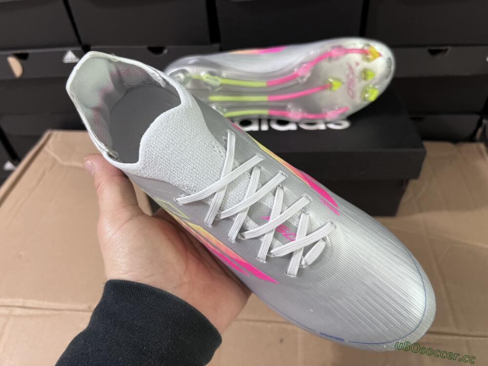 Unisex Adidas F50 Adizero FG Firm Ground Low-Tops Football Boots - Silver/Yellow/Pink