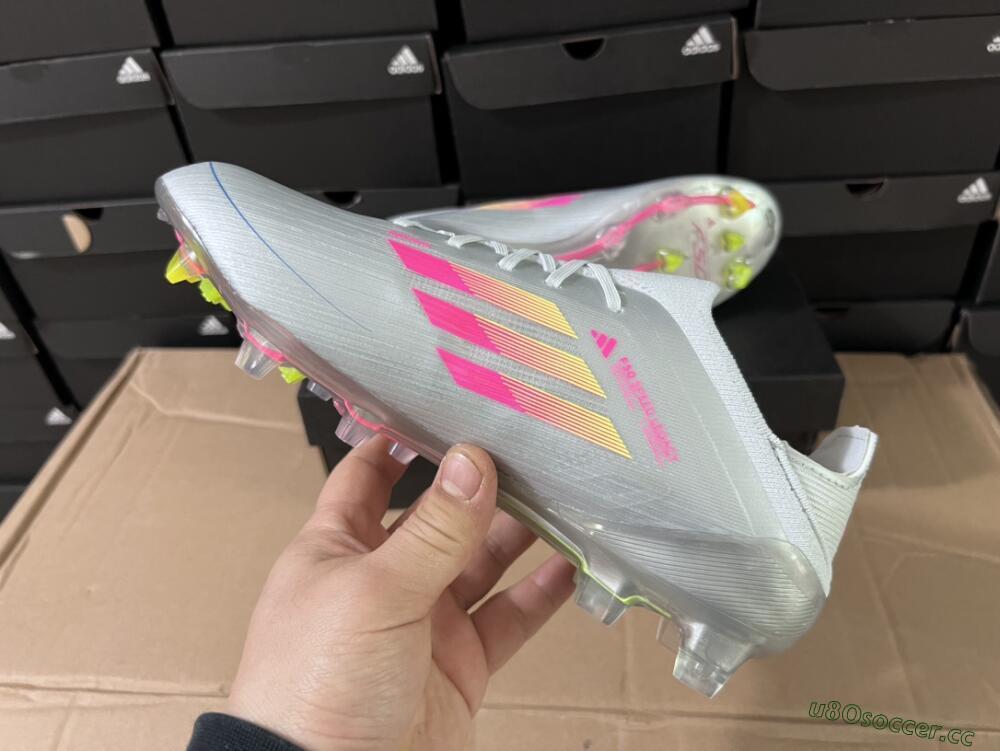 Unisex Adidas F50 Adizero FG Firm Ground Low-Tops Football Boots - Silver/Yellow/Pink