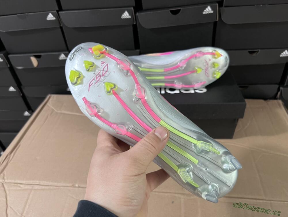 Unisex Adidas F50 Adizero FG Firm Ground Low-Tops Football Boots - Silver/Yellow/Pink