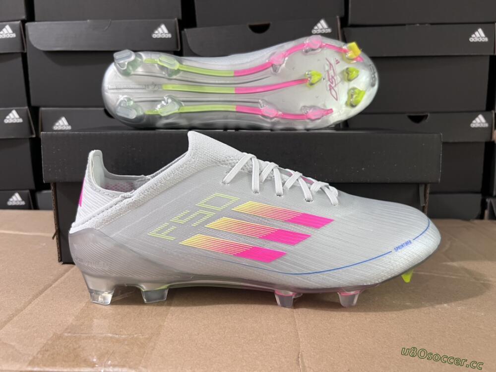 Unisex Adidas F50 Adizero FG Firm Ground Low-Tops Football Boots - Silver/Yellow/Pink