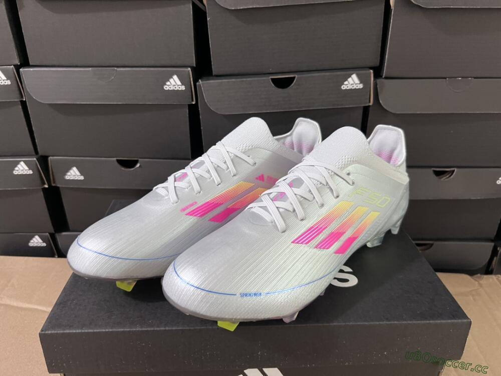 Unisex Adidas F50 Adizero FG Firm Ground Low-Tops Football Boots - Silver/Yellow/Pink