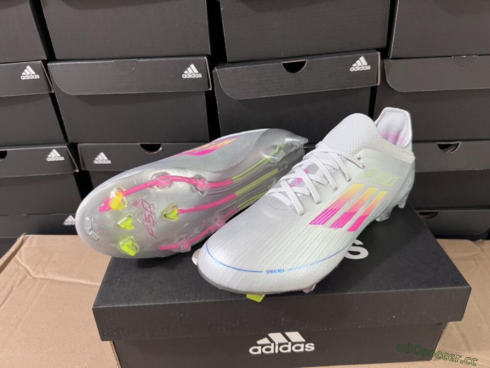Unisex Adidas F50 Adizero FG Firm Ground Low-Tops Football Boots - Silver/Yellow/Pink