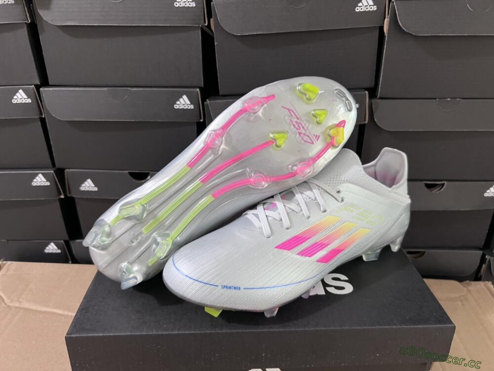 Unisex Adidas F50 Adizero FG Firm Ground Low-Tops Football Boots - Silver/Yellow/Pink