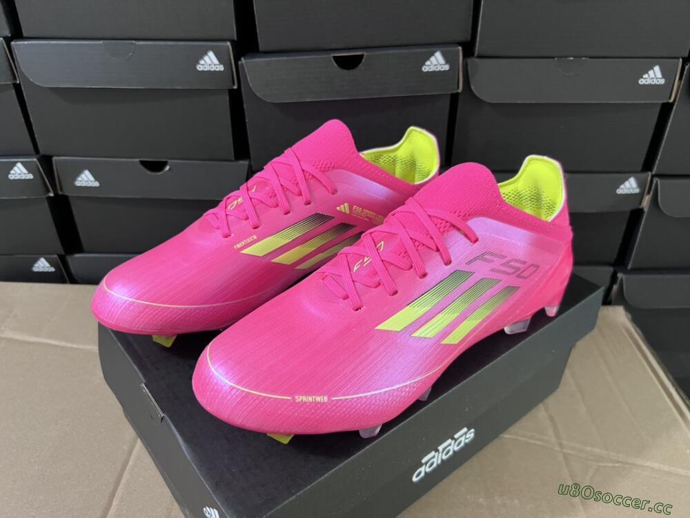 Unisex Adidas F50 Adizero FG Firm Ground Low-Tops Football Boots - Pink/Yellow/Black