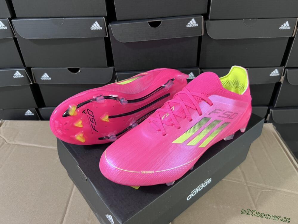 Unisex Adidas F50 Adizero FG Firm Ground Low-Tops Football Boots - Pink/Yellow/Black