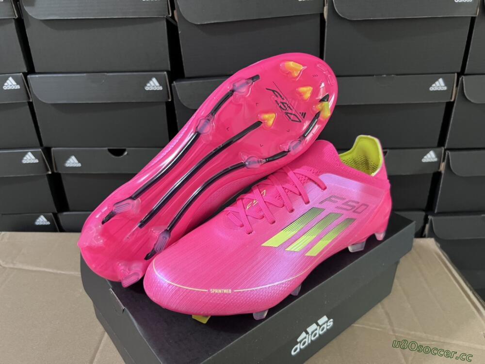 Unisex Adidas F50 Adizero FG Firm Ground Low-Tops Football Boots - Pink/Yellow/Black