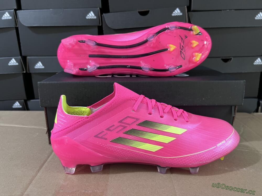 Unisex Adidas F50 Adizero FG Firm Ground Low-Tops Football Boots - Pink/Yellow/Black