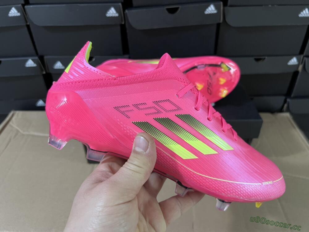 Unisex Adidas F50 Adizero FG Firm Ground Low-Tops Football Boots - Pink/Yellow/Black