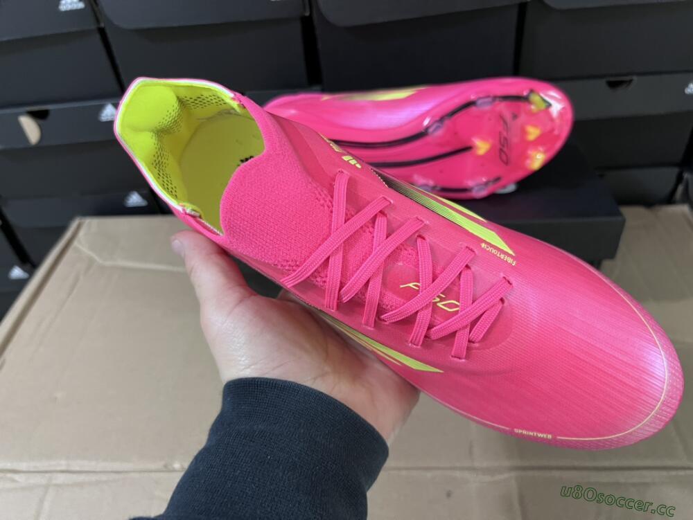 Unisex Adidas F50 Adizero FG Firm Ground Low-Tops Football Boots - Pink/Yellow/Black