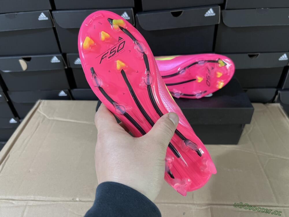 Unisex Adidas F50 Adizero FG Firm Ground Low-Tops Football Boots - Pink/Yellow/Black