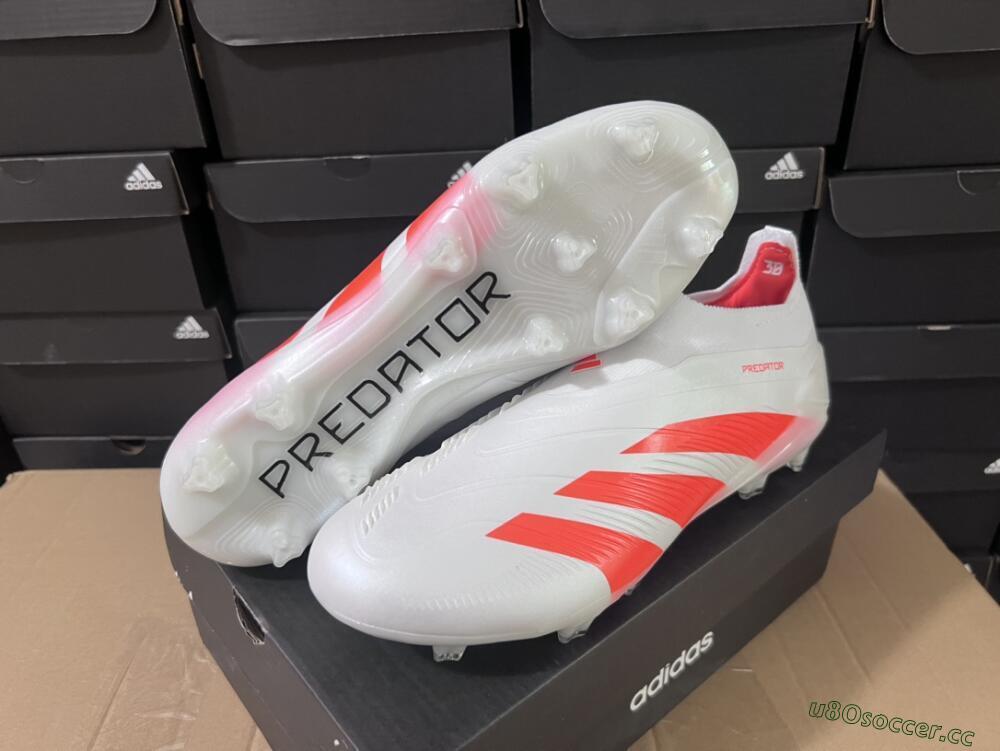 Unisex Adidas Predator Accuracy+ FG Firm Ground Low-Tops Football Boots - Beige/White/Red