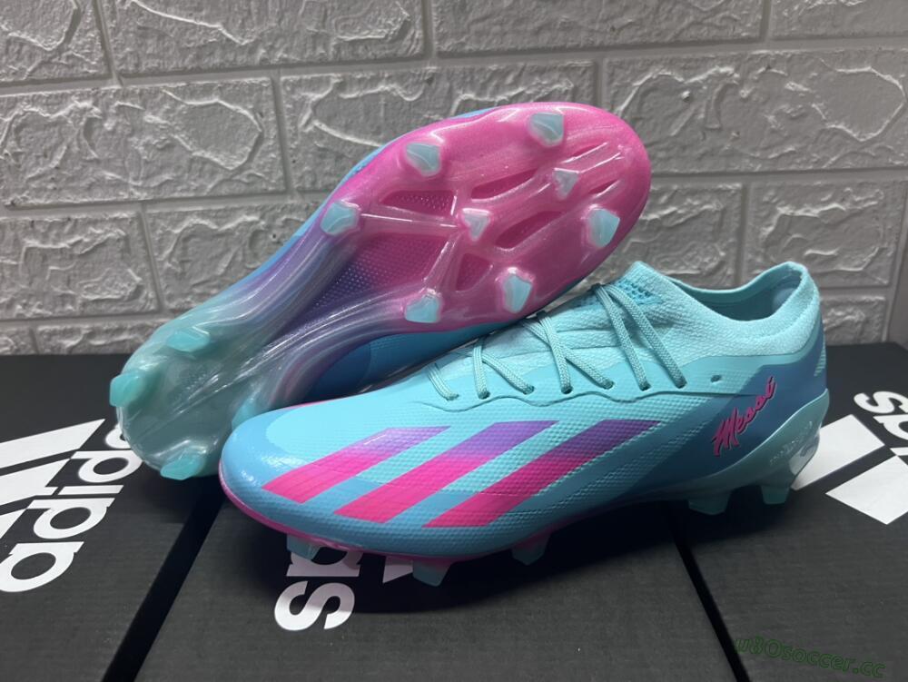 Men's Adidas X Crazyfast.1 Messi.1 FG Firm Ground Low-Tops Football Boots - Blue/Pink/Purple