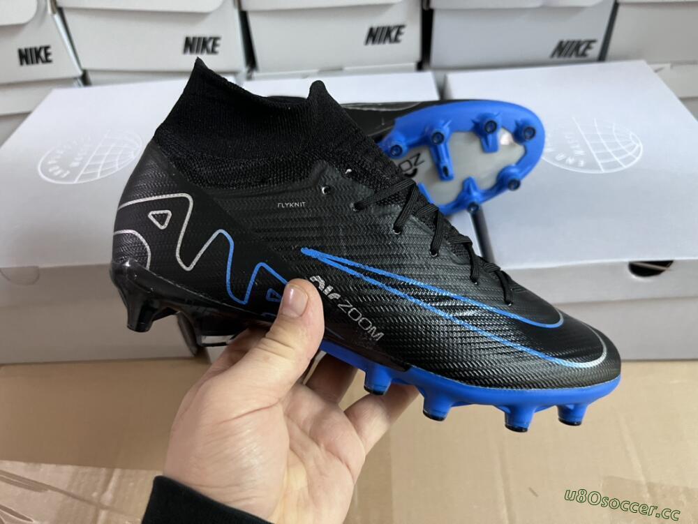 Unisex Nike Air Zoom Mercurial Superfly 9 Elite AG Artificial Grass High-Tops Football Boots - Black/Blue/White