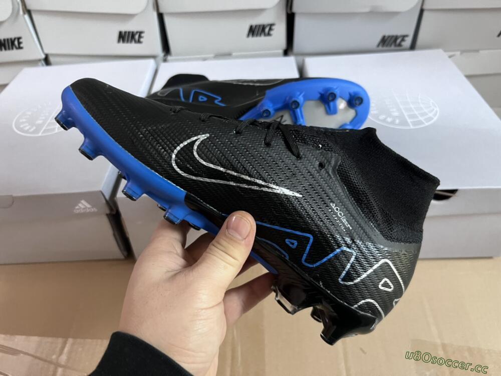 Unisex Nike Air Zoom Mercurial Superfly 9 Elite AG Artificial Grass High-Tops Football Boots - Black/Blue/White