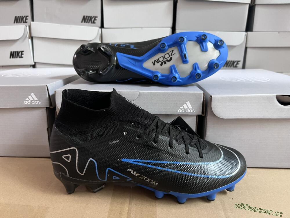 Unisex Nike Air Zoom Mercurial Superfly 9 Elite AG Artificial Grass High-Tops Football Boots - Black/Blue/White