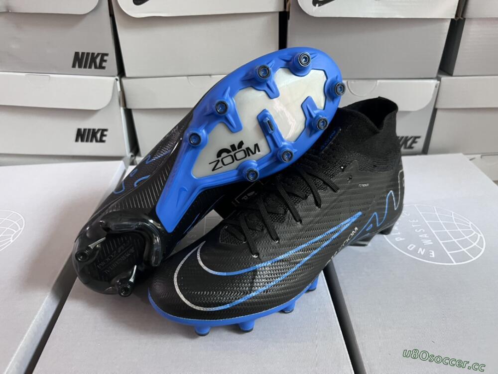 Unisex Nike Air Zoom Mercurial Superfly 9 Elite AG Artificial Grass High-Tops Football Boots - Black/Blue/White