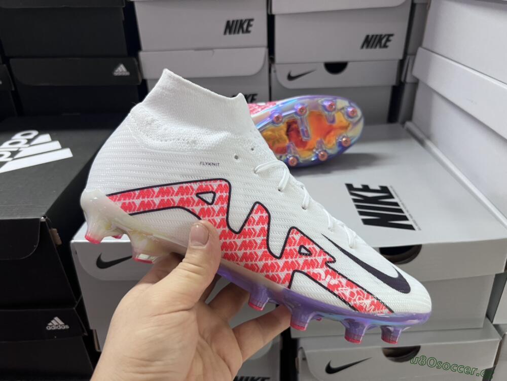 Men's Nike Air Zoom Mercurial Superfly 9 Elite AG Artificial Grass High-Tops Football Boots - White/Pink