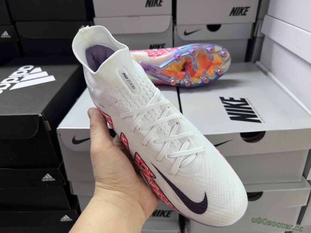 Men's Nike Air Zoom Mercurial Superfly 9 Elite AG Artificial Grass High-Tops Football Boots - White/Pink