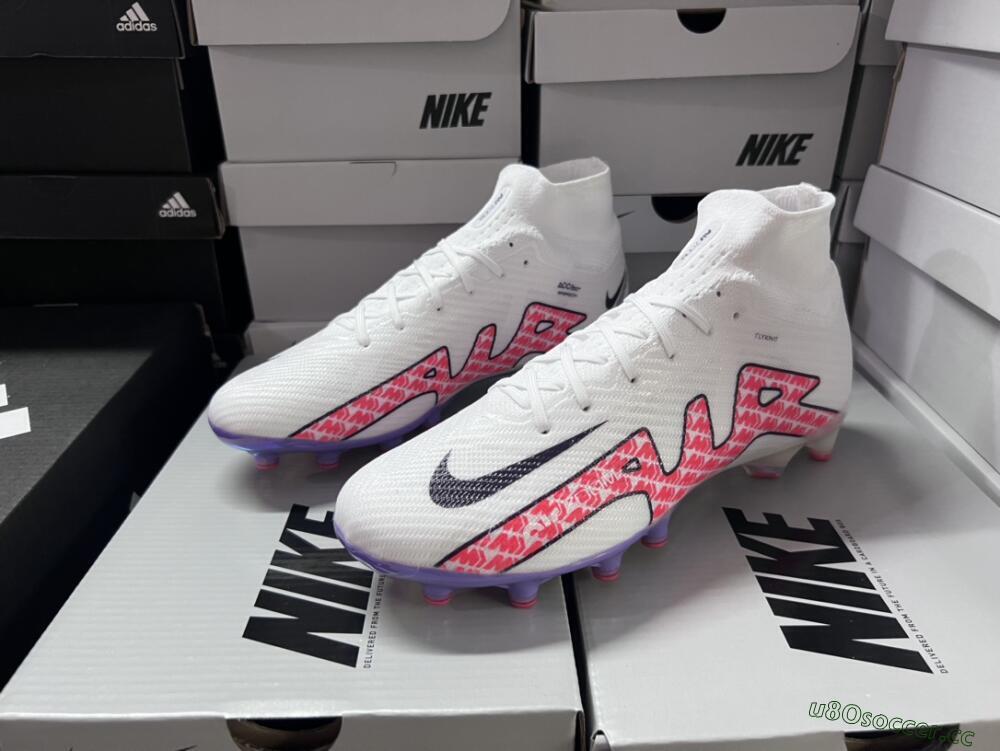 Men's Nike Air Zoom Mercurial Superfly 9 Elite AG Artificial Grass High-Tops Football Boots - White/Pink