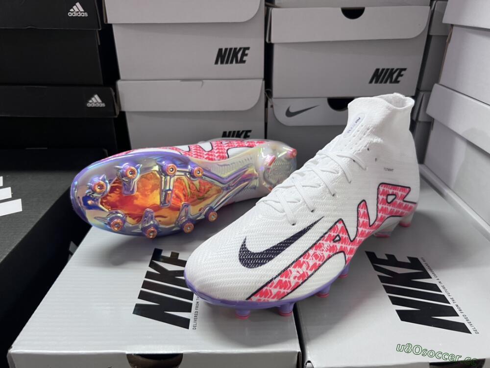 Men's Nike Air Zoom Mercurial Superfly 9 Elite AG Artificial Grass High-Tops Football Boots - White/Pink
