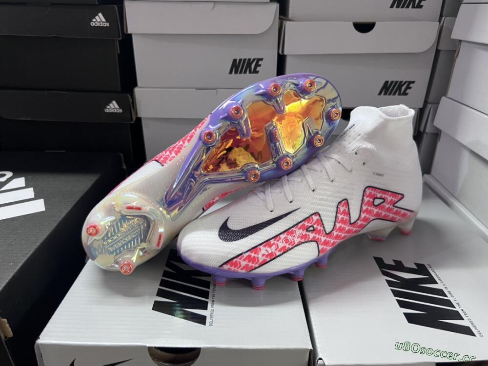 Men's Nike Air Zoom Mercurial Superfly 9 Elite AG Artificial Grass High-Tops Football Boots - White/Pink