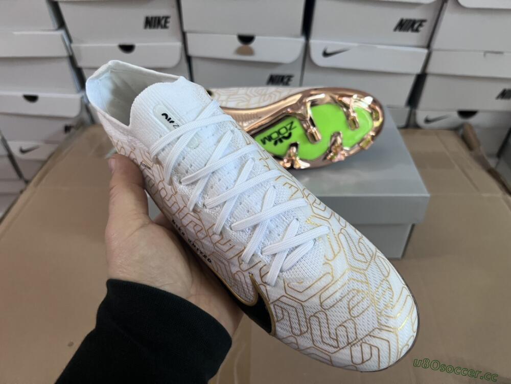 Unisex Nike Air Zoom Mercurial Vapor 15 Elite FG Firm Ground Low-Tops Football Boots - White/Gold/Black