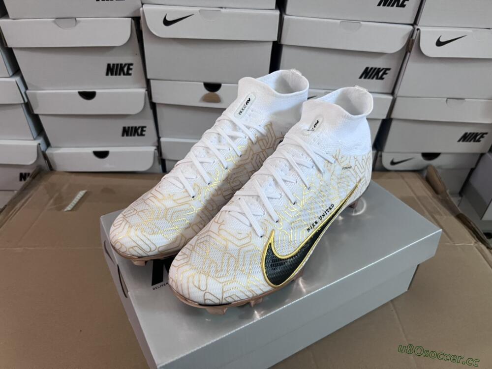 Men's Nike Air Zoom Mercurial Superfly 9 Elite MR FG Firm Ground High-Tops Football Boots - White/Black/Gold