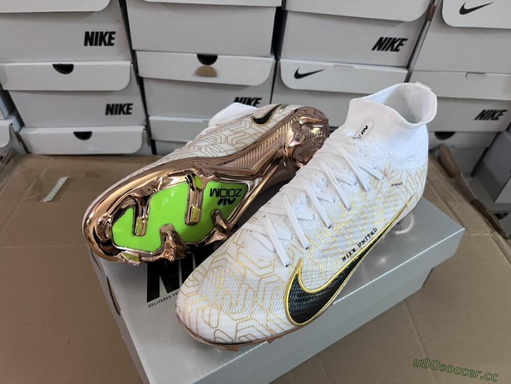 Men's Nike Air Zoom Mercurial Superfly 9 Elite MR FG Firm Ground High-Tops Football Boots - White/Black/Gold